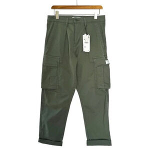 Zara Army Green High Waist Tapered Leg Stretch Cotton Cargo Pants Size 31